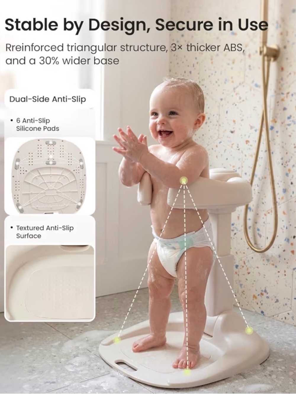 Baby Bath Stand Foldable Adjustable Shower Support Holder Infants Toddlers - Picture 4 of 6